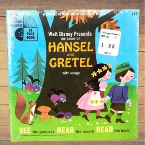 NEW Vintage 1967 Walt Disney Hansel And Gretel Book And Record 7 Inch 33 1/3 RPM